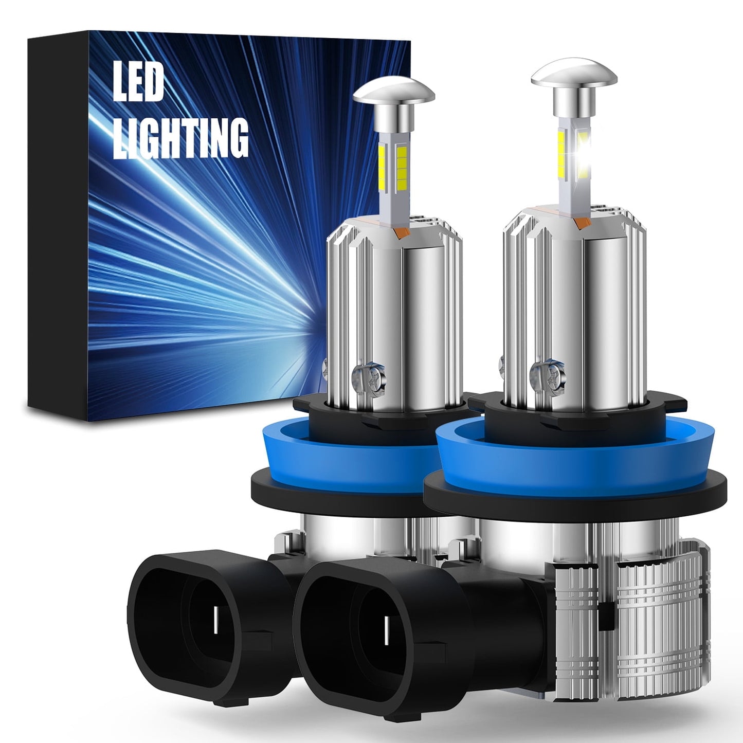 POLARPRA 2pcs H11 LED Headlight Bulbs 800% Brighter Wireless Headlight Bulbs, 30000LM Mini Headlight Bulbs Fanless Car Bulb Kit High Low Beam, Halogen Replacement,Non-polarity Plug and Play