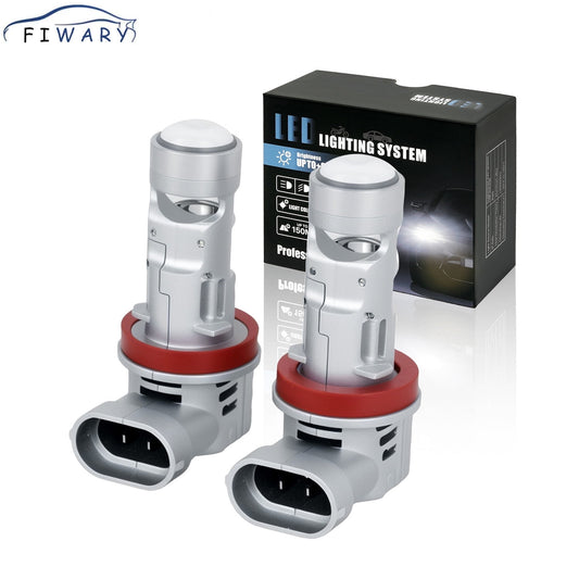 FIWARY H11 LED Headlight Bulbs 20000LM Super Bright H11 Fog Light Bulb 6500K Cool White Light H11 Bulb with Cooling Fan and Projector Len , Play and Play, Pack of 2