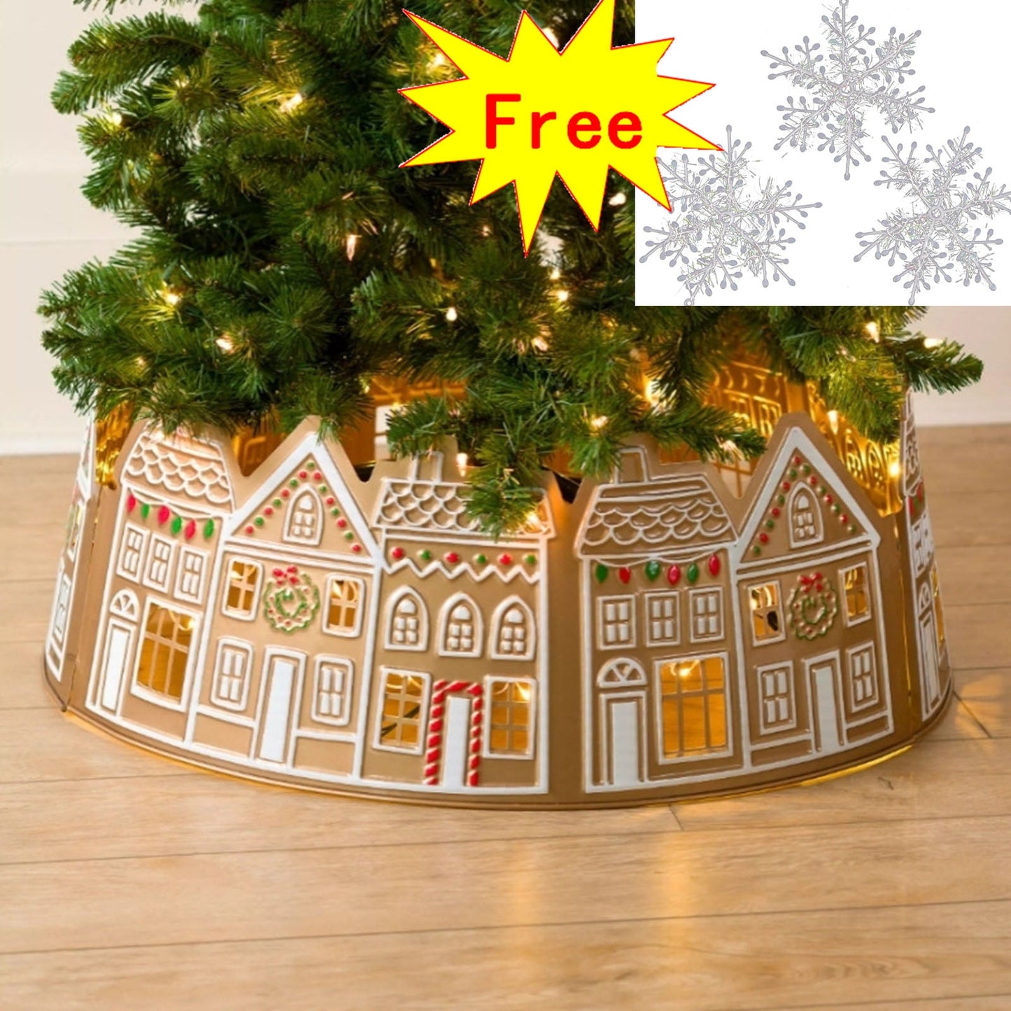 VtModv Gingerbread House Christmas Tree Collar LED Christmas Tree Collar Suitable For Gingerbread House Christmas Tree Skirt LED Christmas Tree Collar Diameter 60CM/23