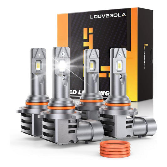 LOUVEROLA  9005 9006 LED Headlight Bulbs Set, 9005/HB3 9006/HB4 80W 600% Brighter LED Fog Lights, 6500K Cool White Halogen Replacement with Fan, Plug and Play, Pack of 4