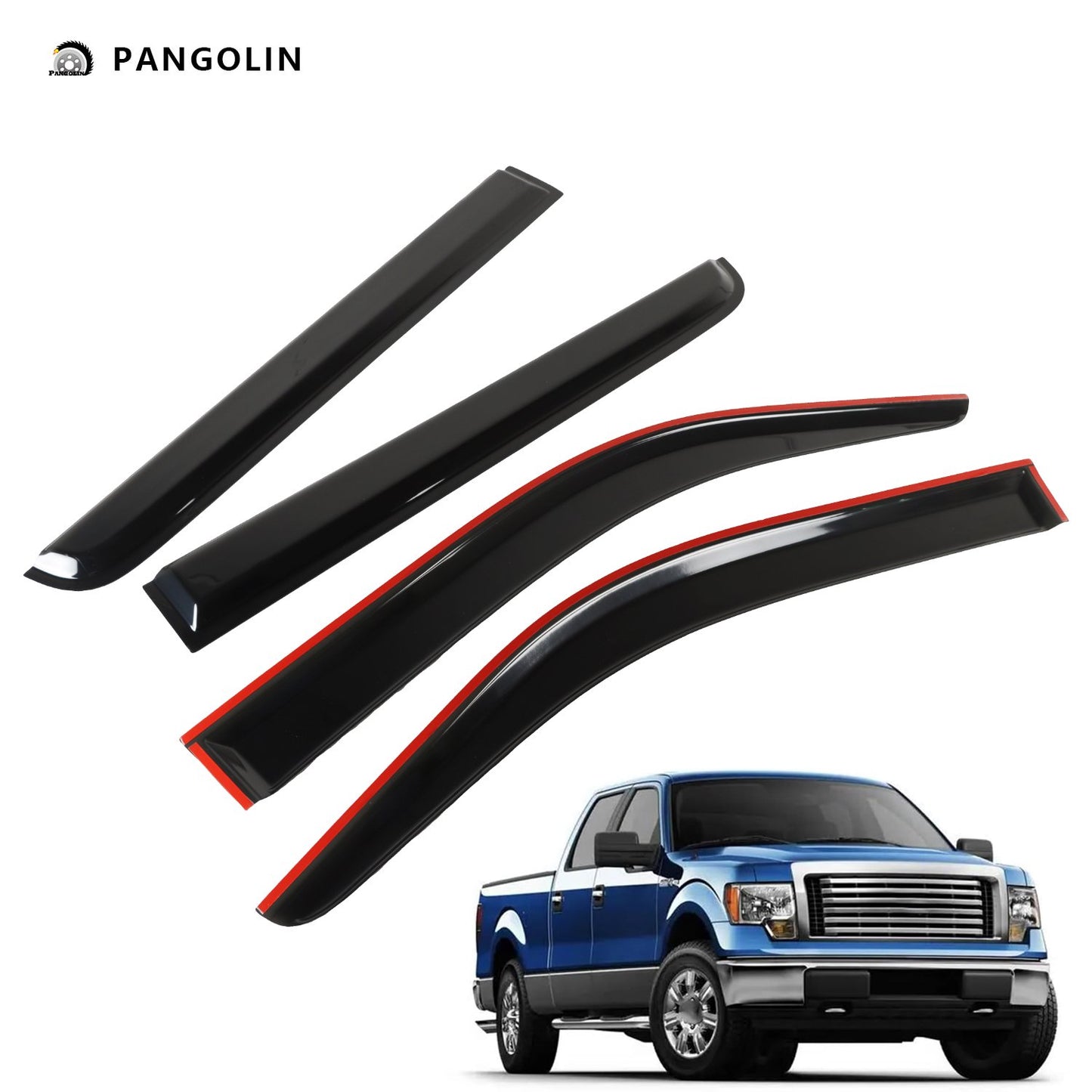 PANGOLIN 4Pcs Car Window Visors Fits for 2004-2008 Ford F-150, 2004-2008 Lincoln Mark LT Sun Wind Deflector Rain Vent Window Visors Deflectors
