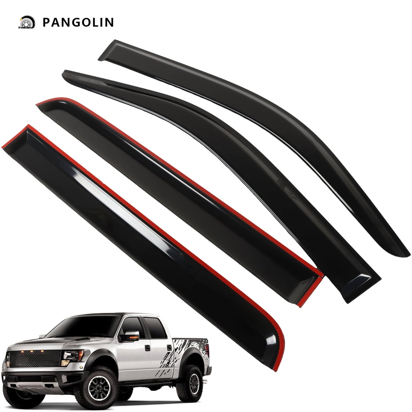 PANGOLIN 4Pcs Car Window Visors Fits for 2009-2014 Ford F-150 Sun Wind Deflector Rain Vent Window Visors Deflectors