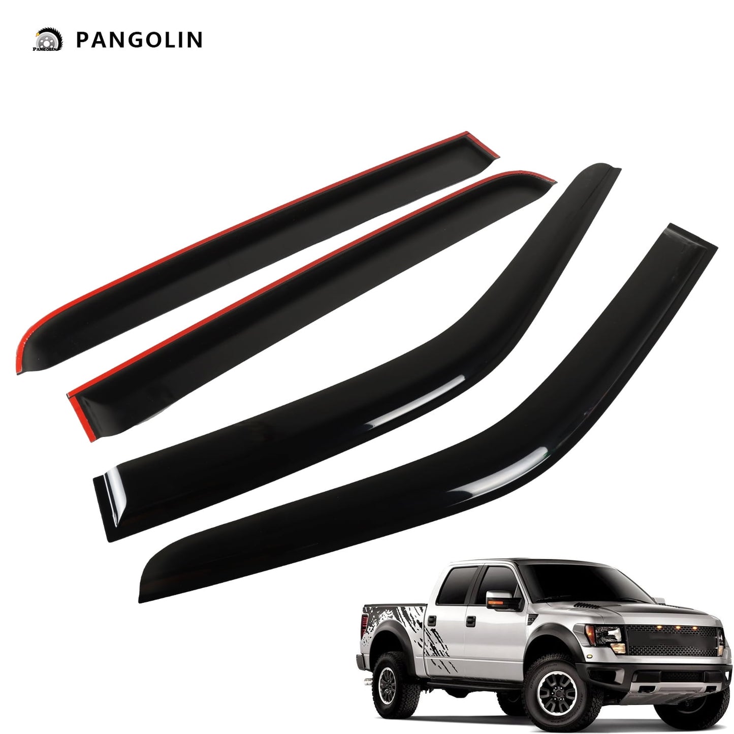 PANGOLIN 4Pcs Car Window Visors Fits for 2015-2023 Ford F150 Super Crew/Crew Cab Sun Wind Deflector Rain Vent Window Visors Deflectors