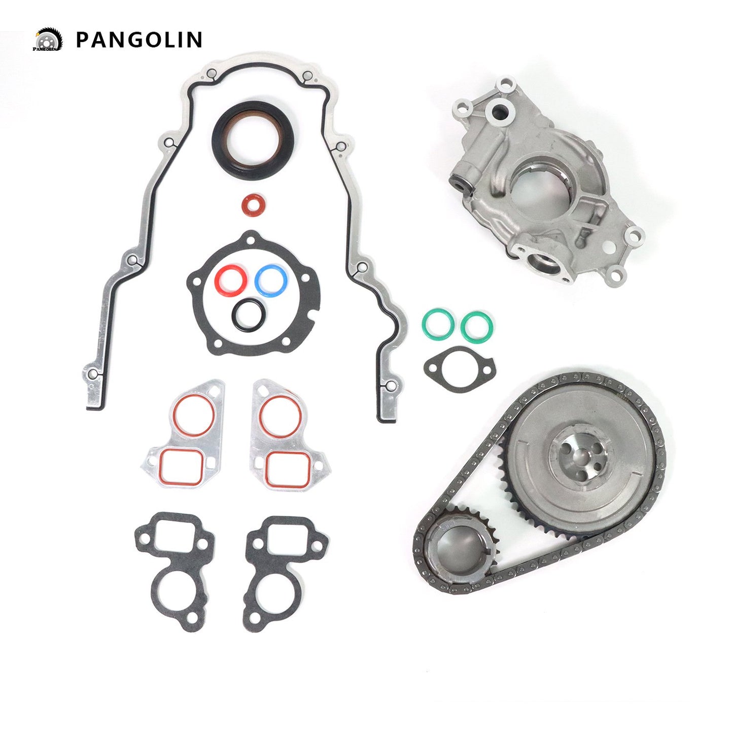 PANGOLIN Engine Timing Chain Kit with Oil Pump Fit for Chevrolet GM 4.8L 5.3L 6.0L LS1 LS2 LS Timing Belt Kit Engine Replace Part OE M295, 12696357, 12586665, TCS45993, 12633904, 12646386
