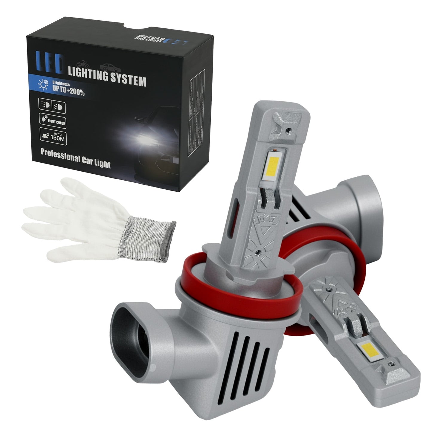 POLARPRA H11 LED Headlight Bulbs 20000LM, 8 CSP Chips, 6500K White, Plug and Play - Pack of 2 (with Cooling Fan)