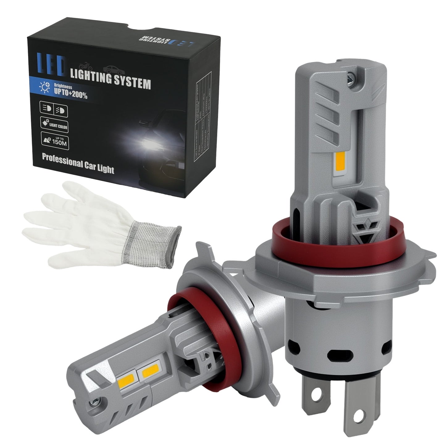 POLARPRA H4 LED Headlight Bulbs 20000LM, 8 CSP Chips, 6500K White, Plug and Play - Pack of 2 (with Cooling Fan)