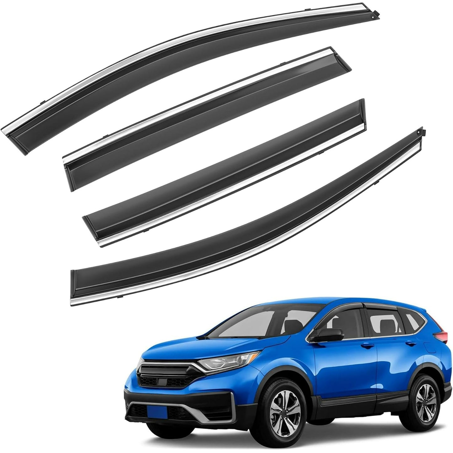 POLARPRA Fits for 2017-2021 Honda CRV CR-V Chrome Trim Smoke Tinted Window Visor Rain Guard Deflector