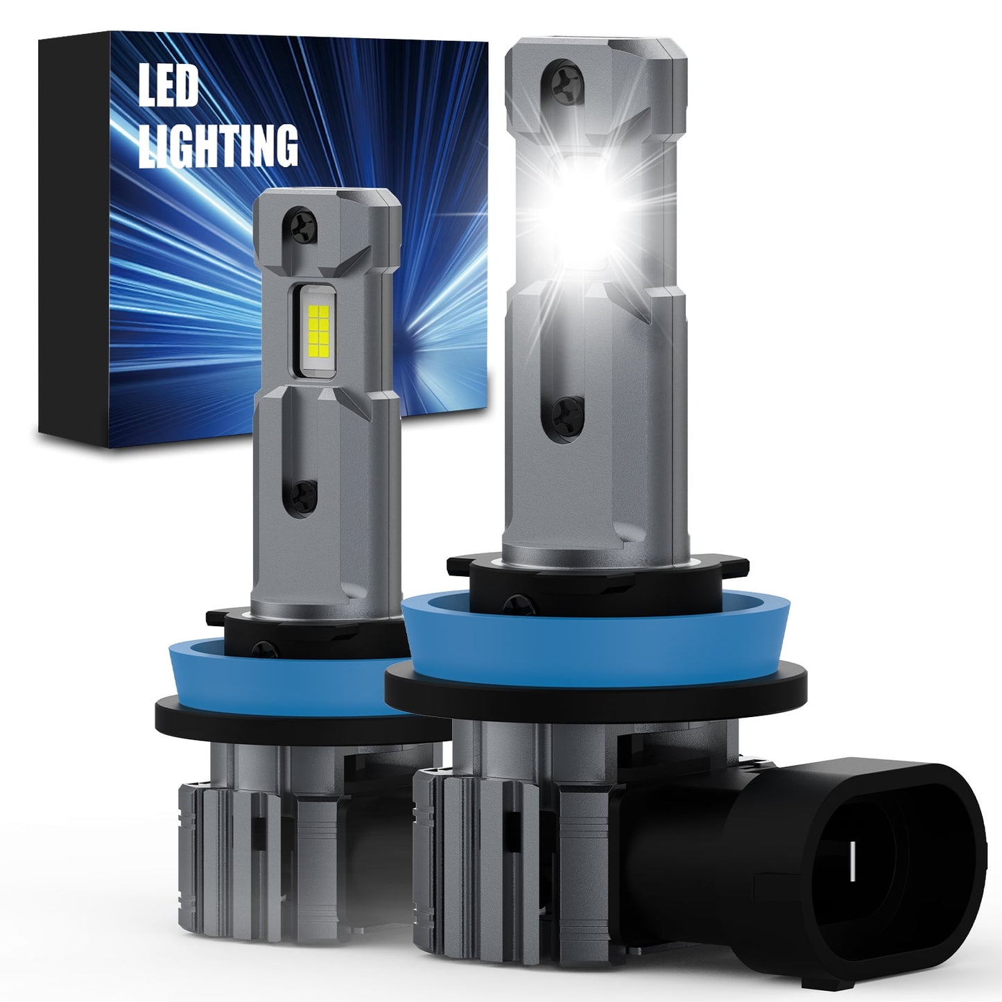 POLARPRA 2pcs H11 LED Headlight Bulbs 500% Brighter Wireless Headlight Bulbs, 20000LM Mini Headlight Bulbs Fanless Car Bulb Kit High Low Beam, Halogen Replacement,Non-polarity Plug and Play