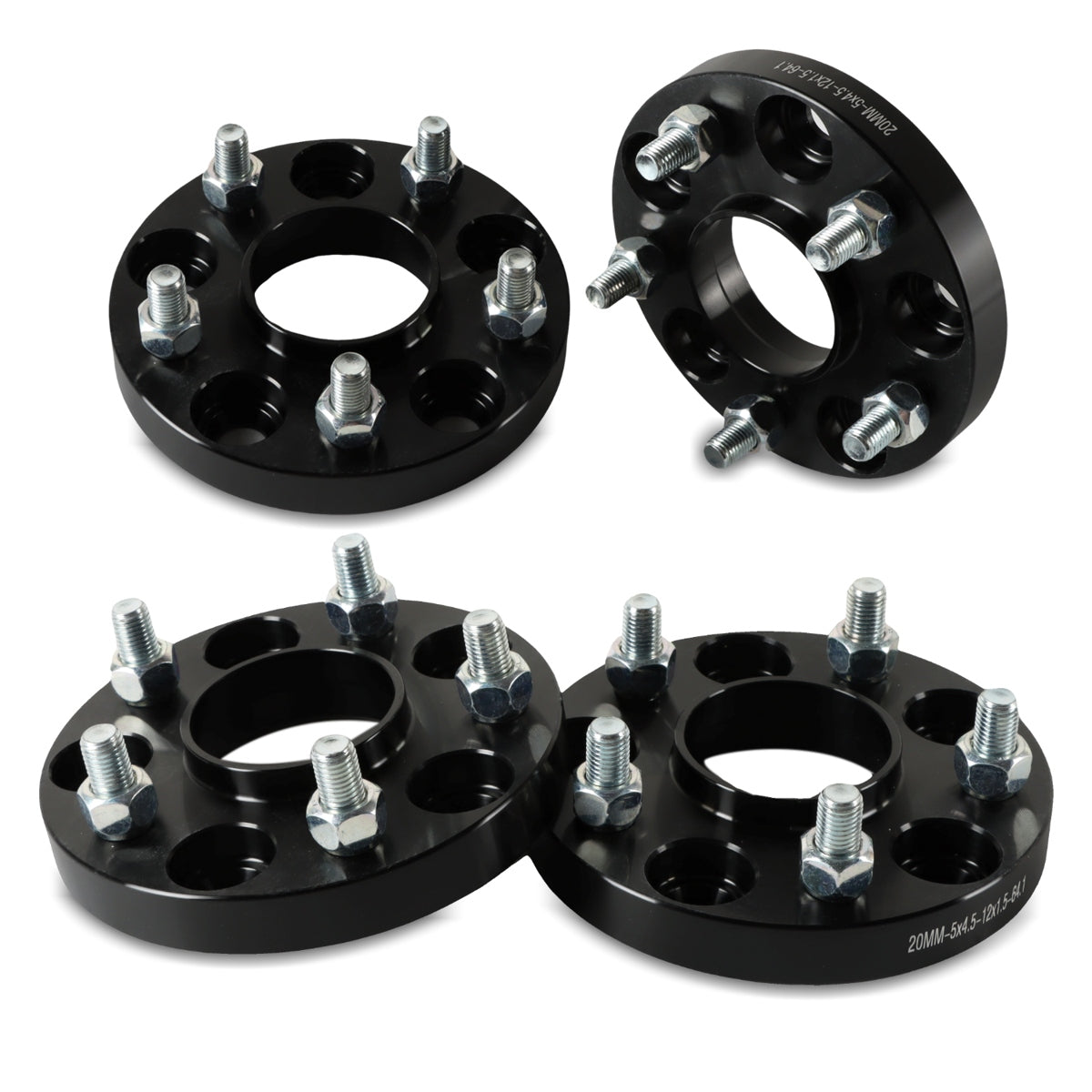 POLARPRA 4PCS Wheel Spacers 20MM 5x4.5£¬12x1.5 Studs 64.1mm Hub Bore£¬Black Wheel Adapters