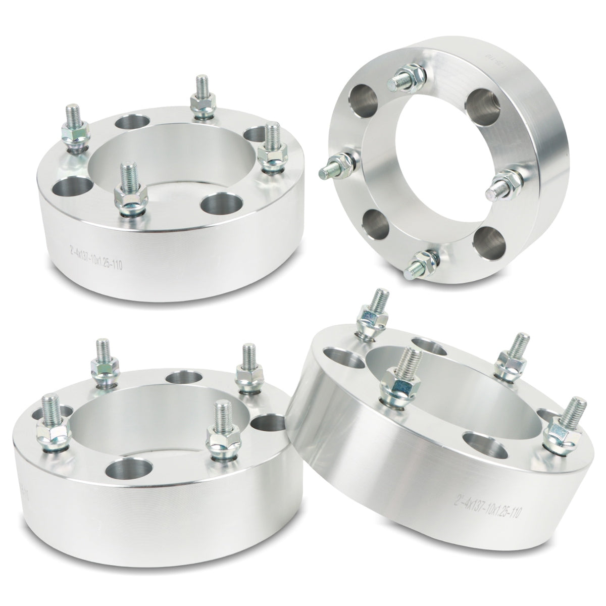 POLARPRA 4PCS  Wheel Spacers 2inch 4x137mm£¬10x1.25 Studs 110mm Hub Bore£¬without lip hub Silver