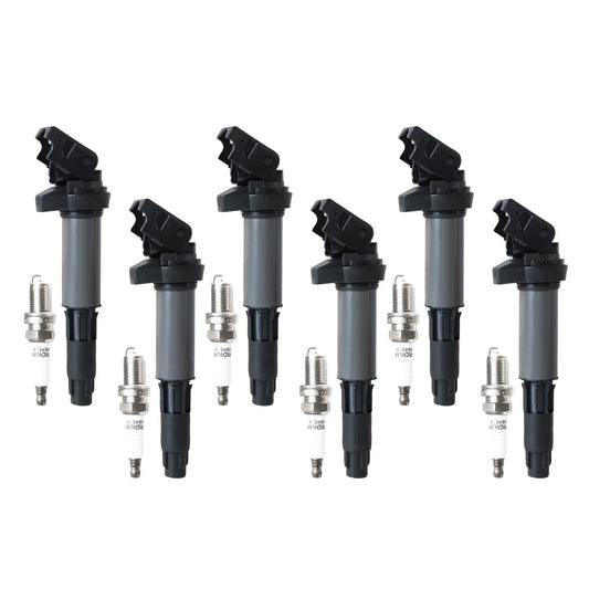 POLARPRA 6pcs Ignition Coils + 6pcs Iridium Spark Plugs For BMW 330Ci 325i 525i 745i X3 X5 UF522