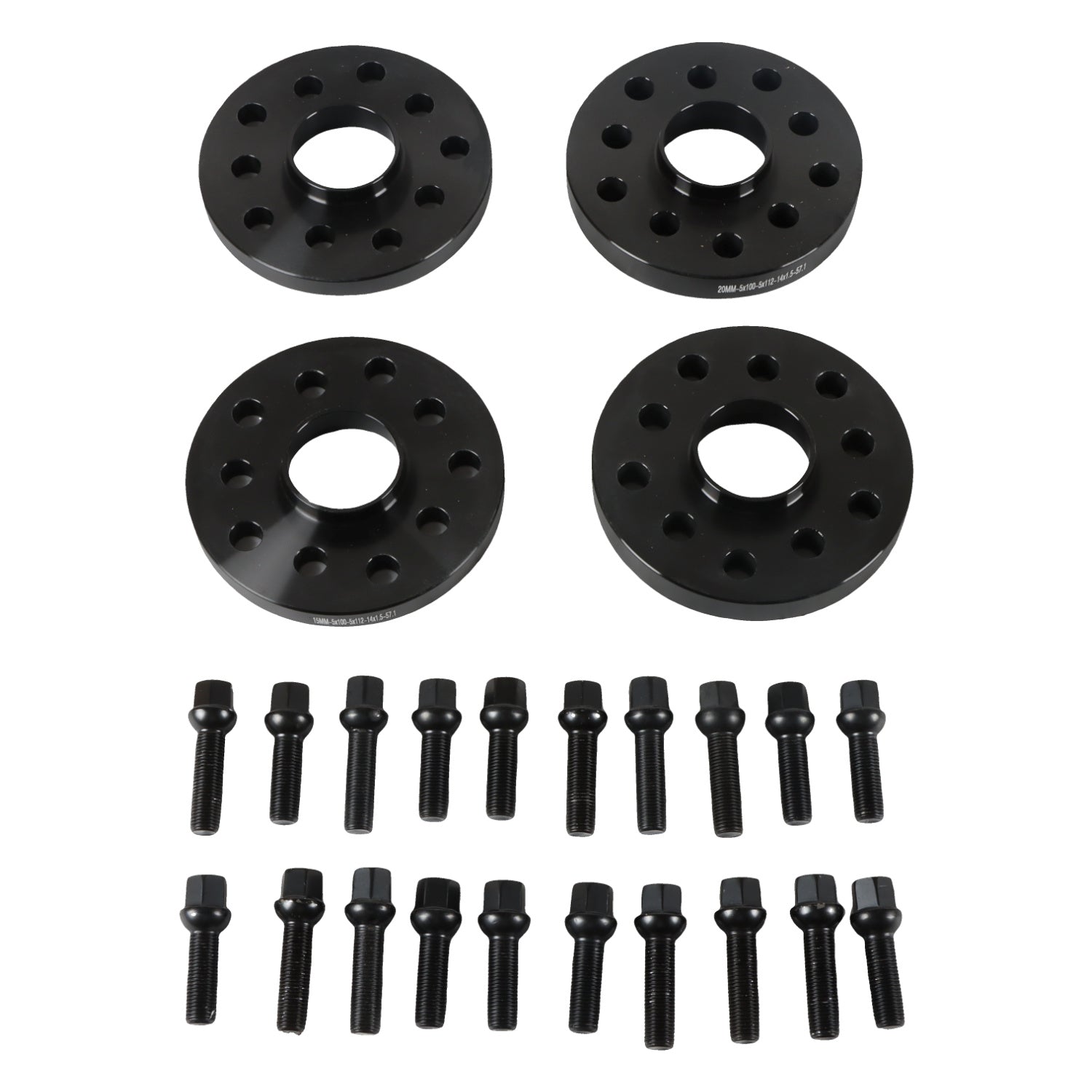 POLARPRA 4PCS  Wheel Spacers 15&20MM 5x100 to 5x112mm£¬14x1.5 Studs 57.1mm Hub Bore£¬Black Wheel Adapters