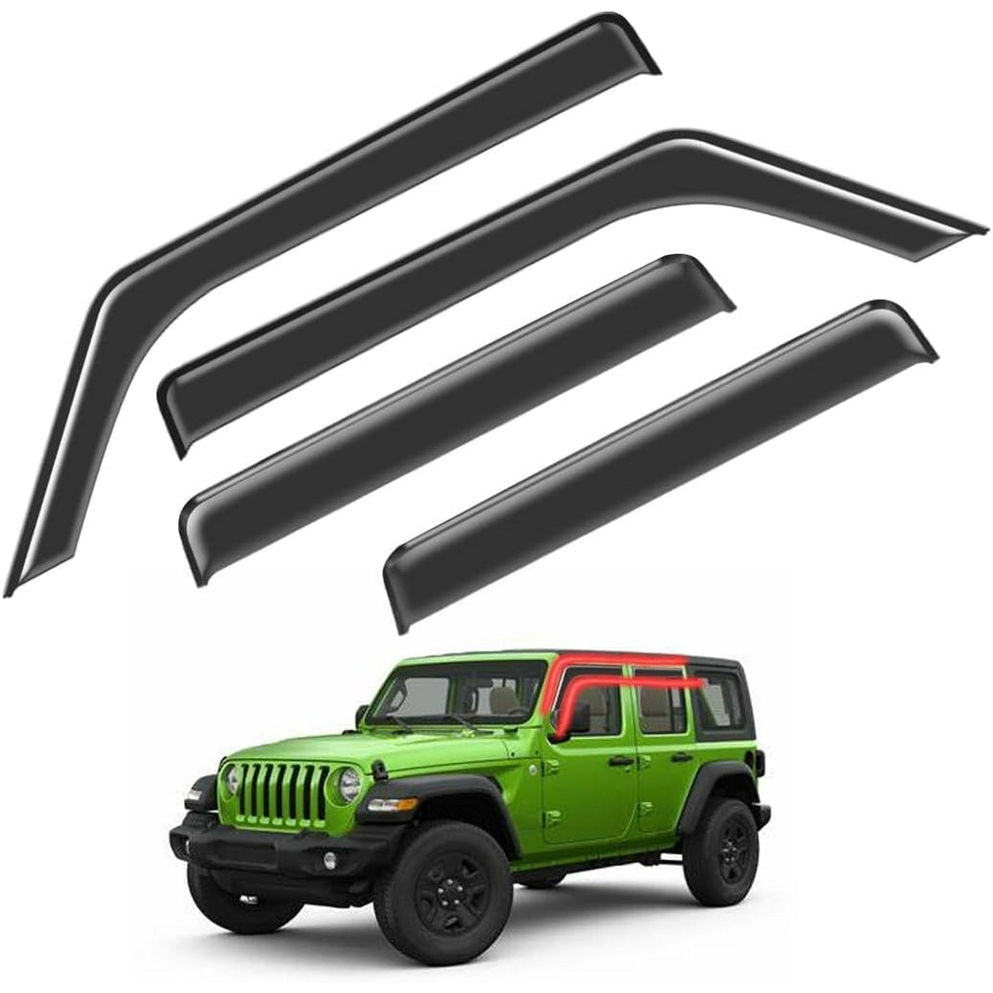 POLARPRA 4PCS Window Visors Deflectors Vent Guards Sun Wind Rain Shield Fits for 2018-2023 Wrangler JL, for 2020-2023 Gladiator Window Visors