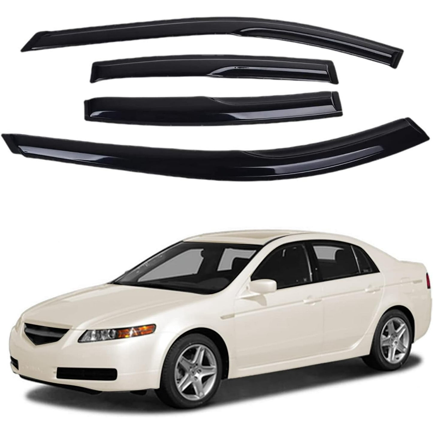 POLARPRA Fits for 2004-2008 Acura TL JDM Mugen Style 3D Wavy Black Window Sun Rain Visors Wind Guard