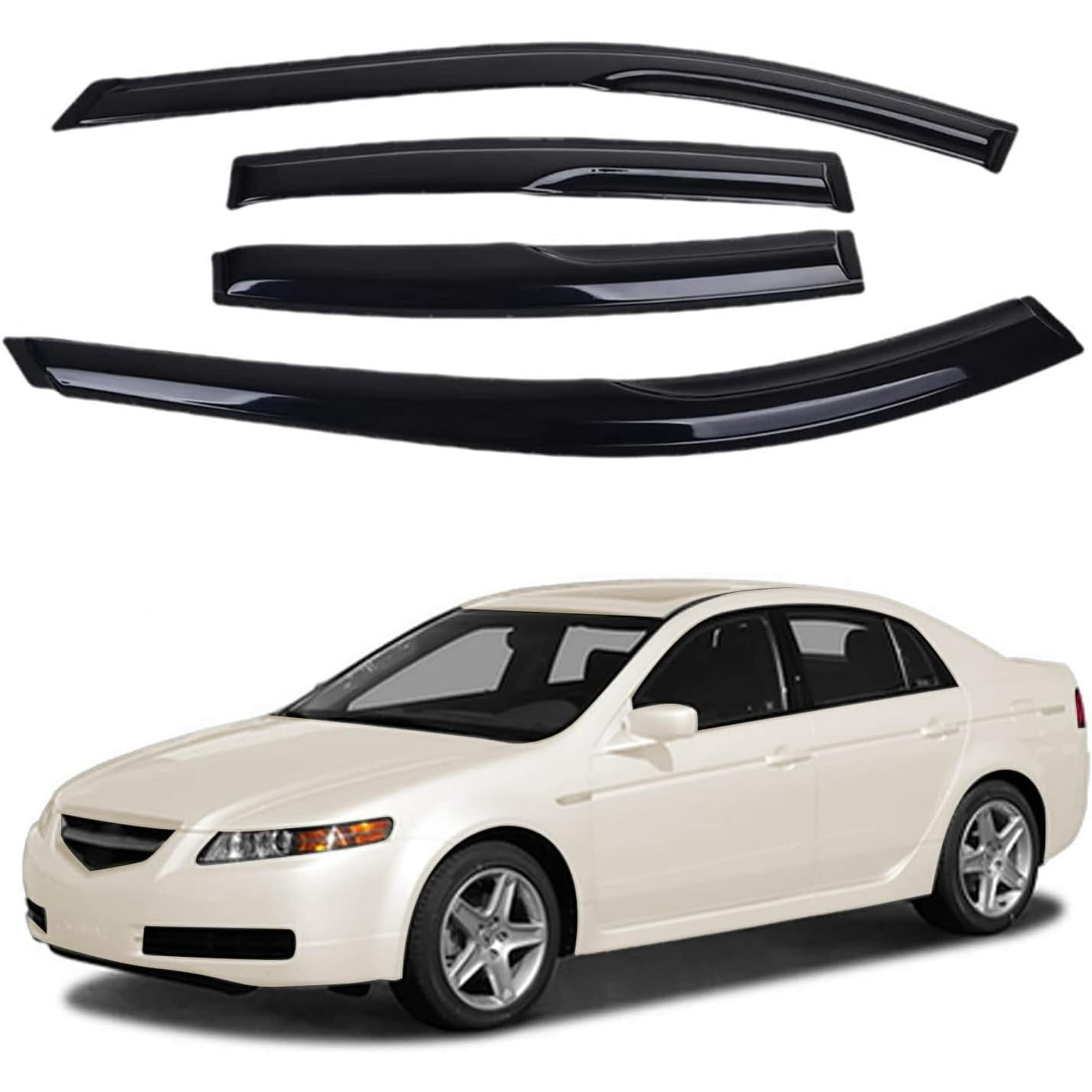 POLARPRA Fits for 2004-2008 Acura TL JDM Mugen Style 3D Wavy Black Window Sun Rain Visors Wind Guard