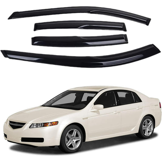 POLARPRA Fits for 2004-2008 Acura TL JDM Mugen Style 3D Wavy Black Window Sun Rain Visors Wind Guard