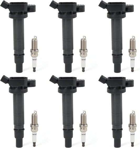 POLARPRA 6PCS UF495 Ignition Coils& 6176 Double Iridium Spark Plugs Compatible with To-yota 4-Runner FJ C-ruiser Ta-coma Tun-dra 4.0L V6 Replaces# 90919-02248, 5C1419, C1426, 90919-A2001