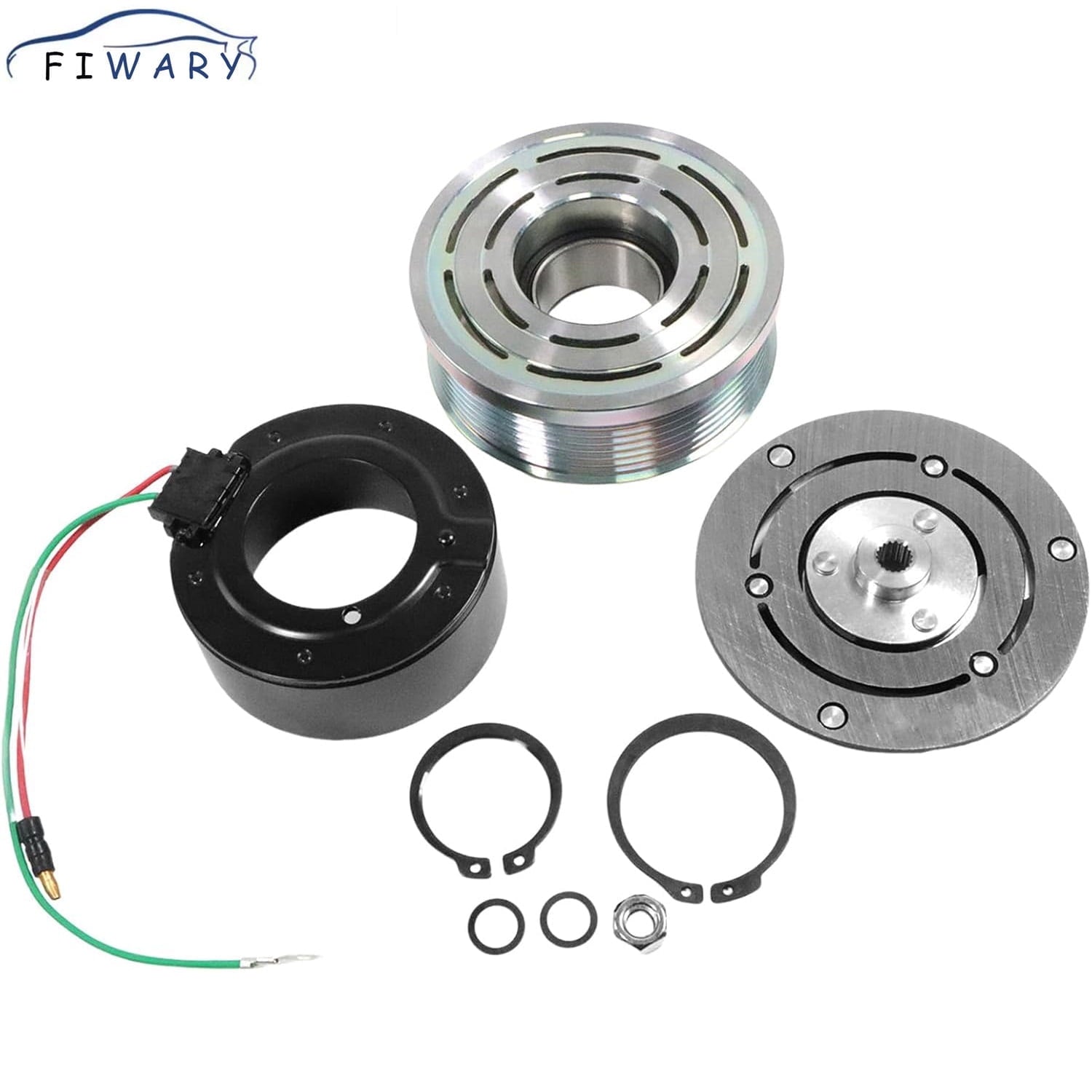 FIWARY 1set AC Compressor Clutch Kit 1102608 A/C Compressor Clutch Assembly Kit Replacement for 2006-2011 Honda Civic 1.8L Pulley Bearing Coil