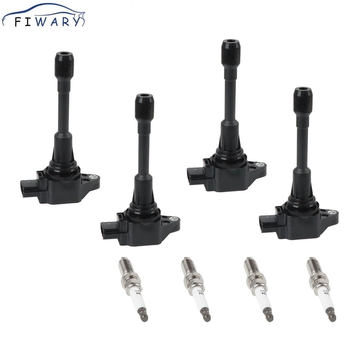 FIWARY 4pcs Ignition Coil + 4pcs Double Iridium Spark Plug for Nissan Altima Cube Rogue Infiniti FX50 UF549