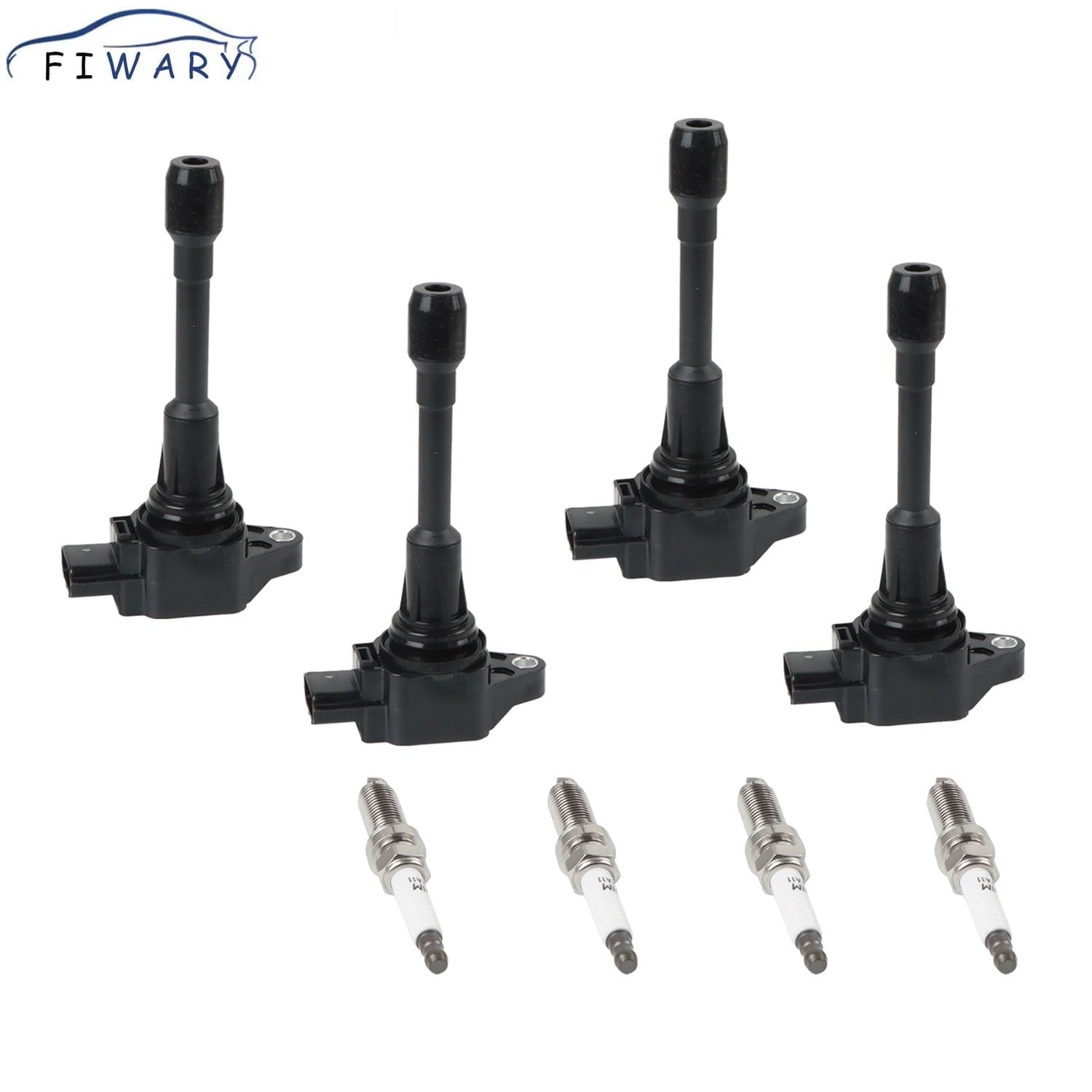 FIWARY 4pcs Ignition Coil + 4pcs Double Iridium Spark Plug for Nissan Altima Cube Rogue Infiniti FX50 UF549