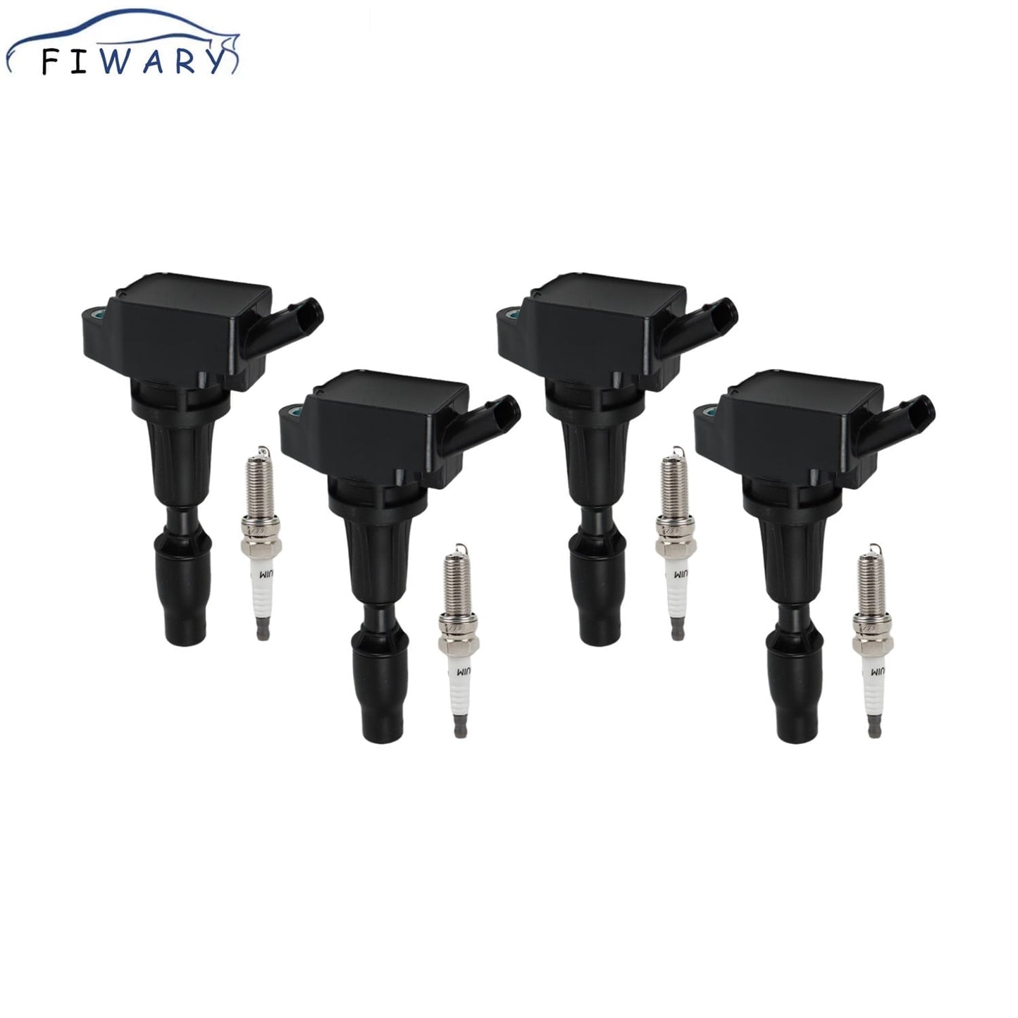 FIWARY 4pcs Ignition Coils + 4pcs Iridium Spark Plugs for 2015-2017 Hyundai Sonata 2016 Kia Optima UF764