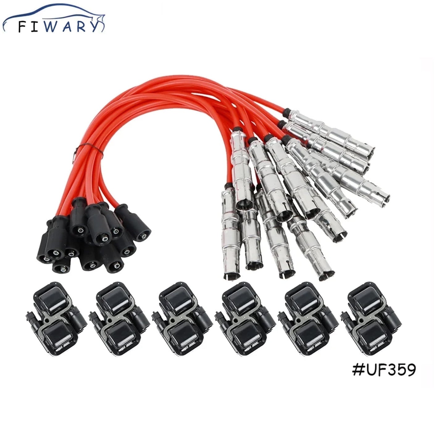 FIWARY 6pcs Ignition Coils + 12pcs Spark Plug Wires For Mercedes-Benz C CL CLK ML Class UF359