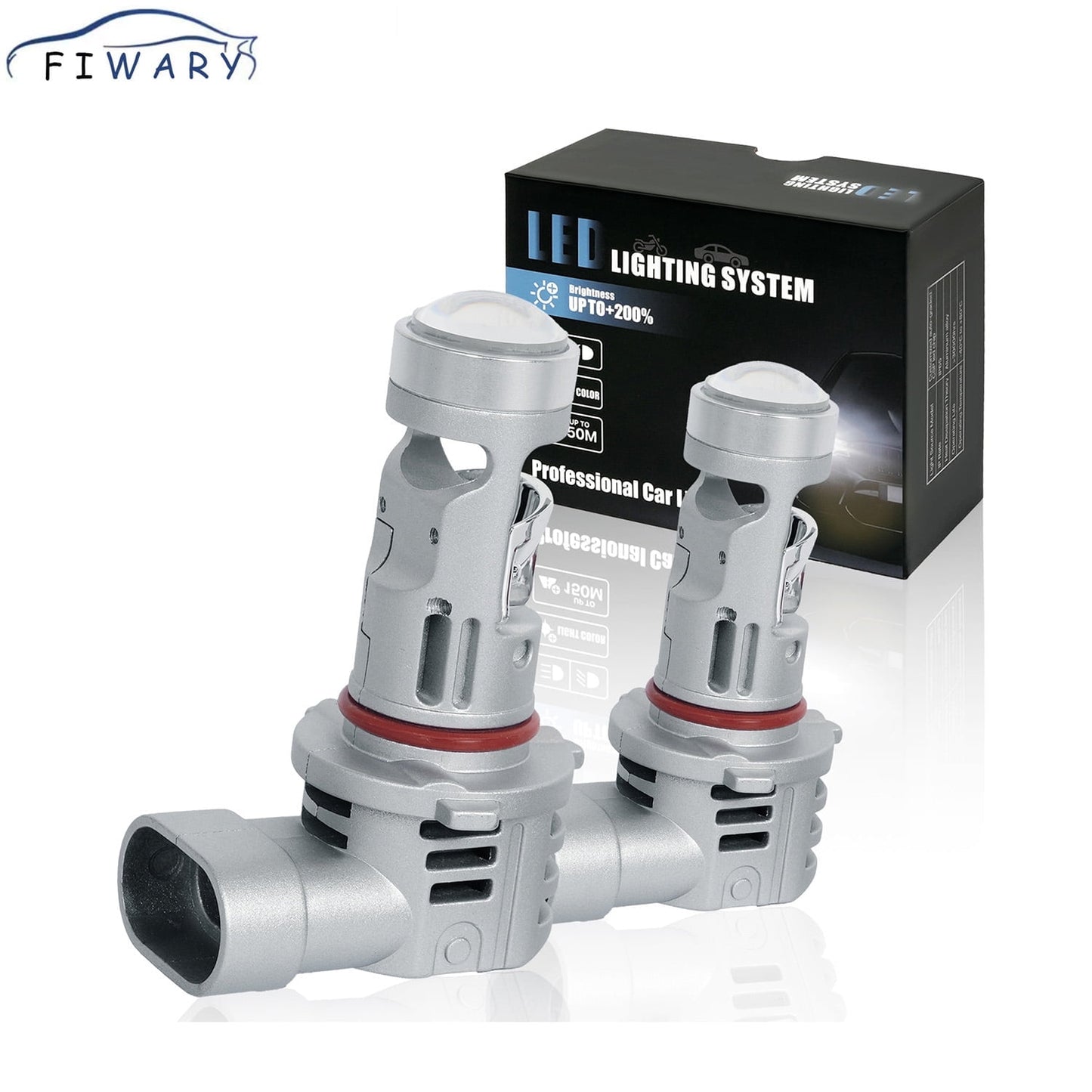 FIWARY 9006 LED Headlight Bulbs 20000LM Super Bright 9005 Fog Light Bulb 6500K Cool White Light 9005 Bulb with Cooling Fan and Projector Len , Play and Play, Pack of 2