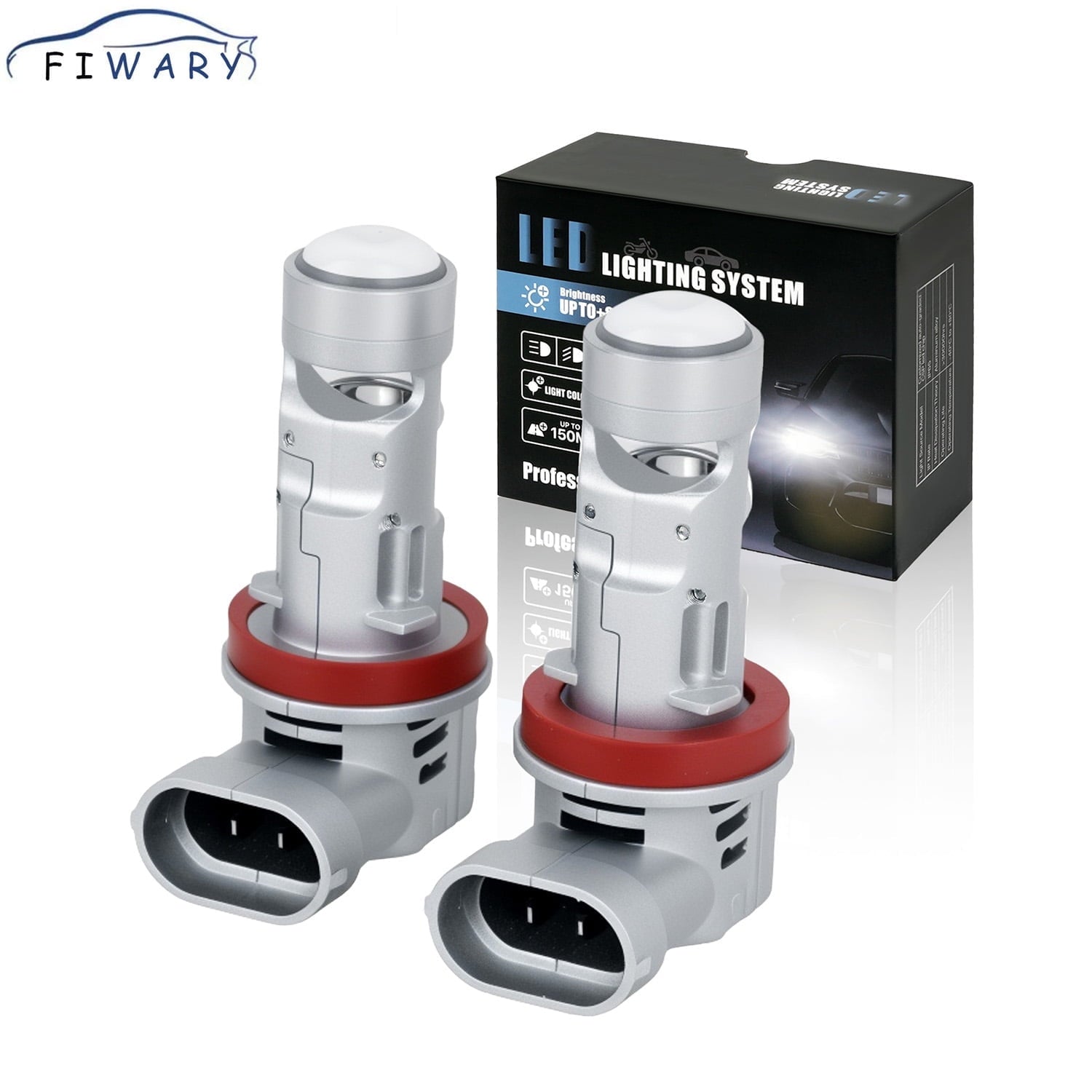 FIWARY H11 LED Headlight Bulbs 20000LM Super Bright H11 Fog Light Bulb 6500K Cool White Light H11 Bulb with Cooling Fan and Projector Len , Play and Play, Pack of 2