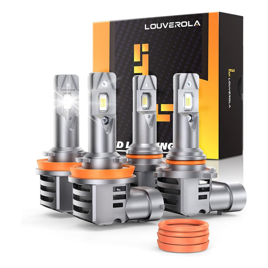 LOUVEROLA H11 9005 LED Headlight Bulbs Set, 1:1 Size H11/H9/H8 9005/HB3 600% Brighter LED Fog Lights, 6500K Cool White Halogen Replacement, 50000Hrs Lifespan, Plug and Play, Pack of 4