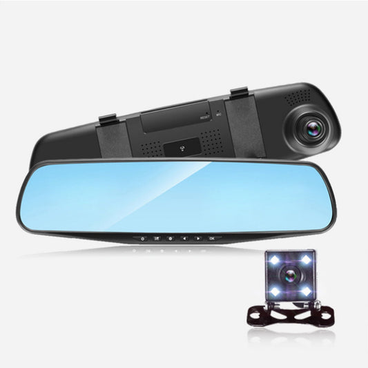 LOUVEROLA Universal Rearview Mirror Car Dual Cam Reverse Dash Cam 4.3" Screen HD 1080P 2 Front/Rear Cameras fit for 12V Car