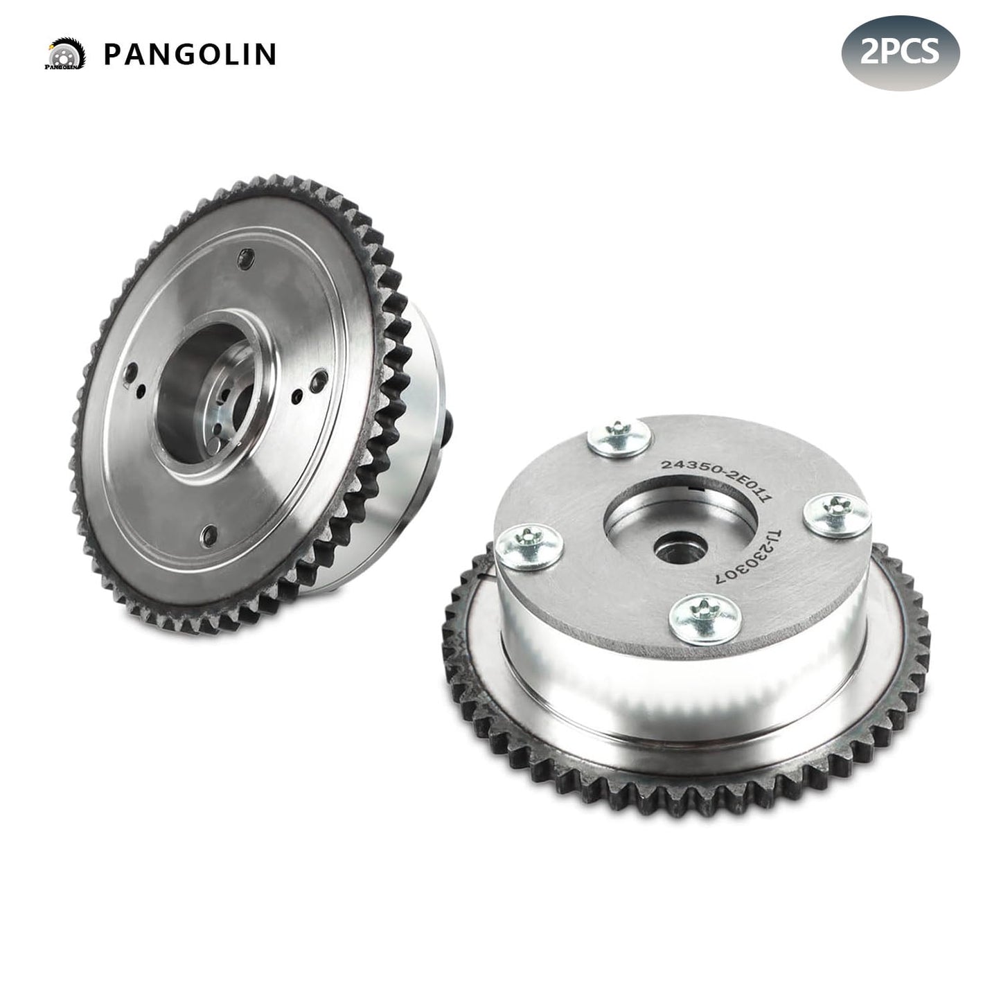 PANGOLIN 2Pcs Exhaust & Intake VVT Timing Camshaft Gear Sprocket 24370-2E010 24350-2E011 Fit for 2011-2014 Elantra, for 2012-2013 Kia Soul Replace Part OE 243502E010 243502E011