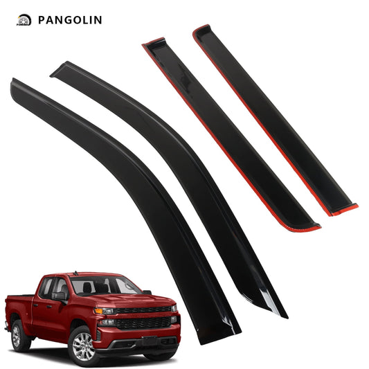 PANGOLIN 4Pcs Car Window Visors Compatible with 2019-2023 Chevrolet Silverado, GMC Sierra 1500 Sun Wind Deflector Rain Vent Window Visors Deflectors