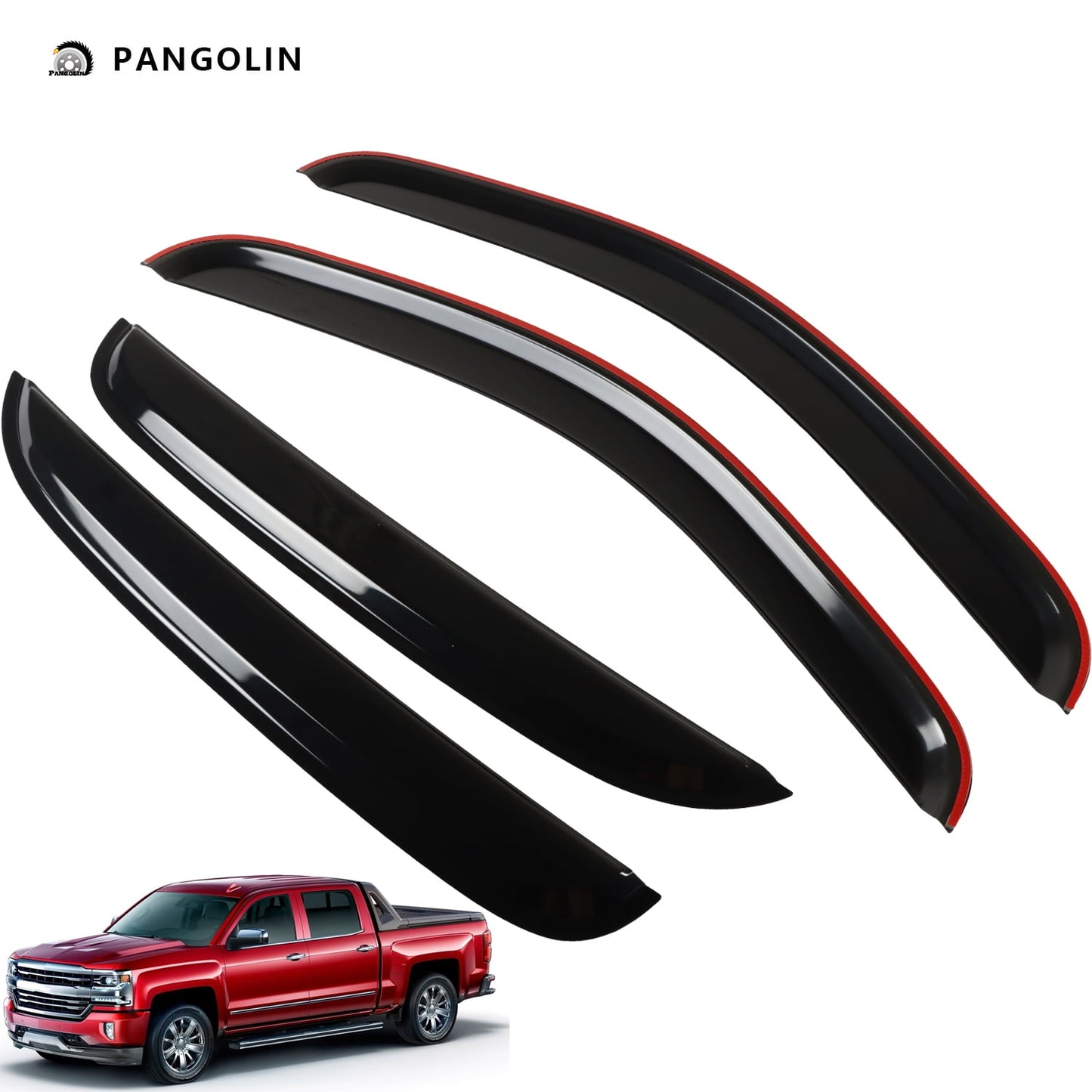 PANGOLIN 4Pcs Car Window Visors Fits for 2007-2013 GMC Sierra 1500, Chevy Silverado 1500 Sun Wind Deflector Rain Vent Window Visors Deflectors