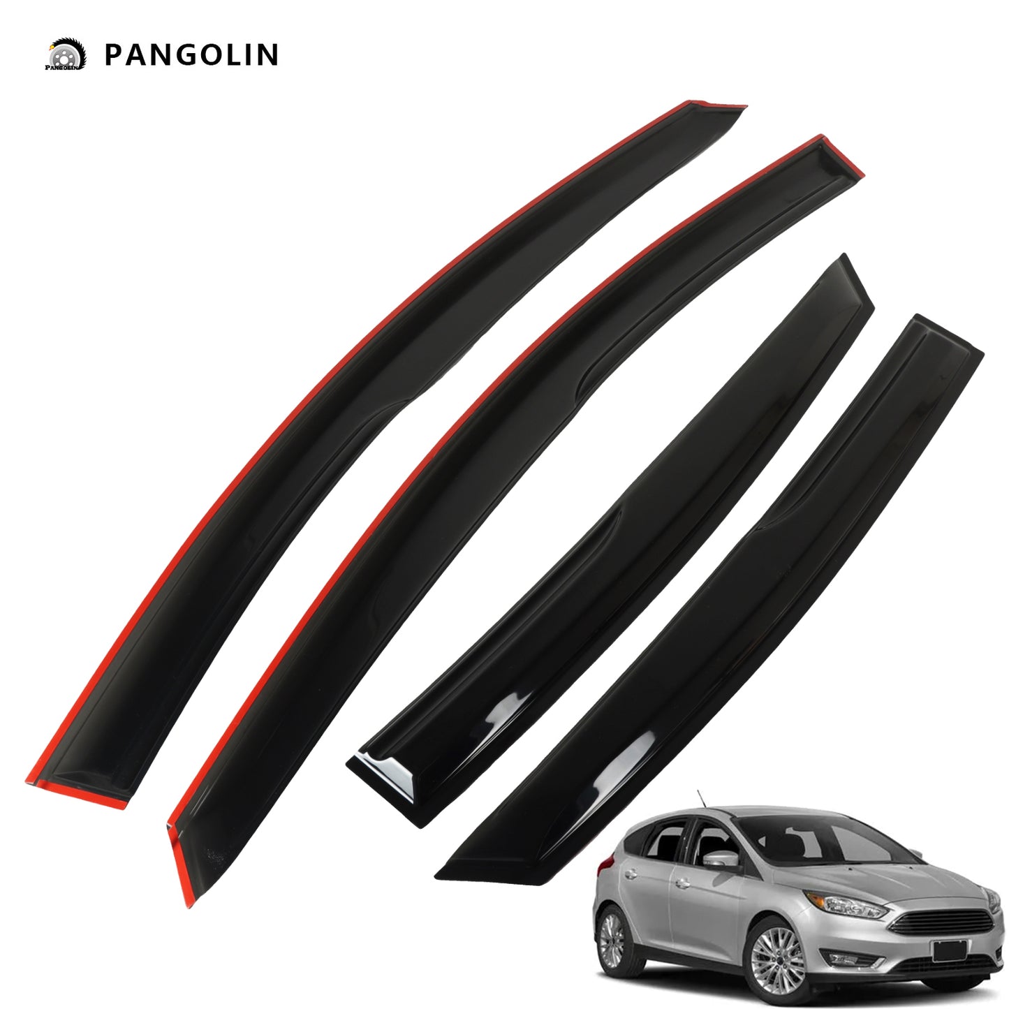 PANGOLIN 4Pcs Car Window Visors Fits for 2012-2018 Ford Focus Sun Wind Deflector Rain Vent Window Visors Deflectors
