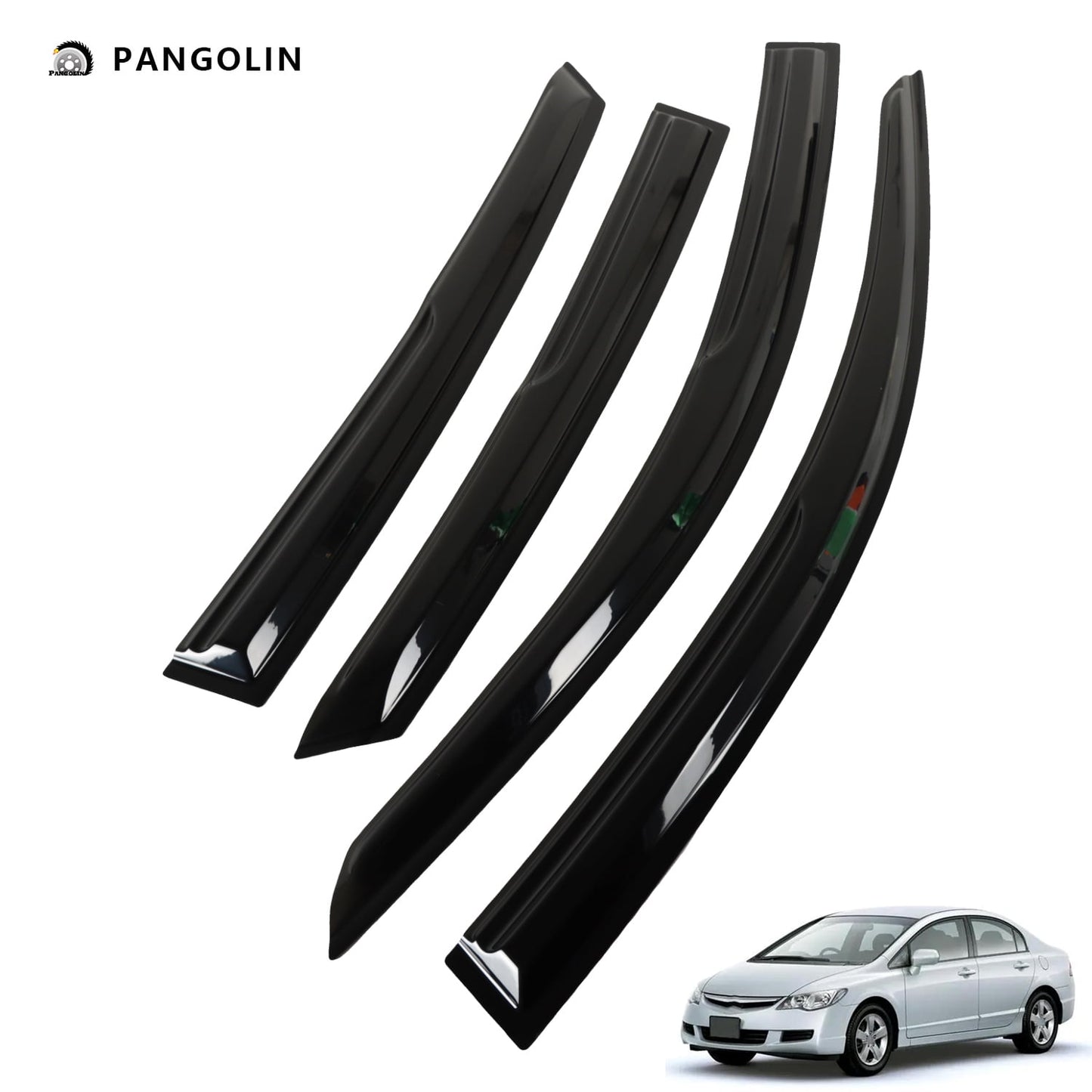 PANGOLIN 4Pcs Car Window Visors Fits for 2016-2021 Honda Civic 4-Door Sun Wind Deflector Rain Vent Window Visors Deflectors