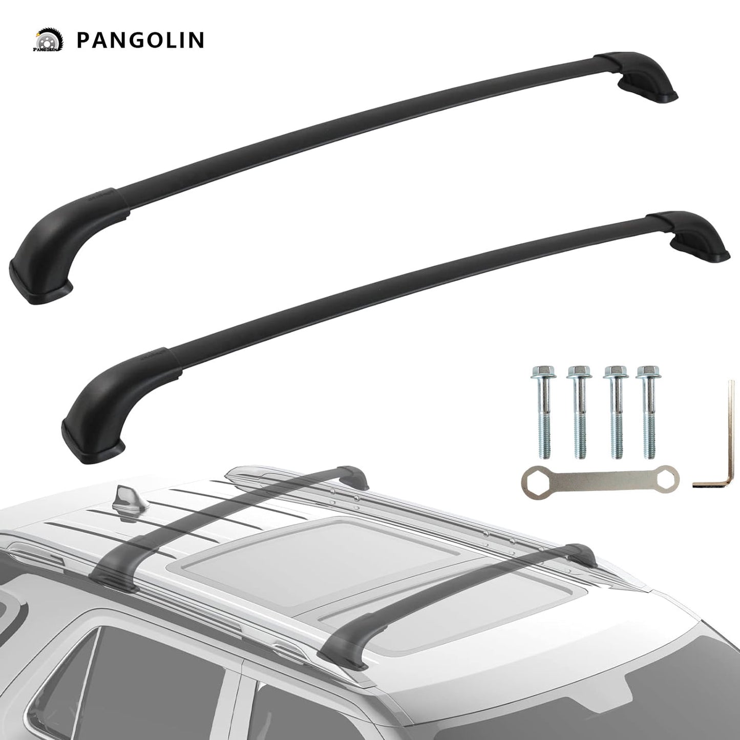 PANGOLIN Car Roof Rack Cross Bars Compatible with 2014-2019 Toyota Highlander Auto Top Roof Rails Aluminum Adjustable Roof Top Luggage Crossbars Cargo Load with Raised Side Rails