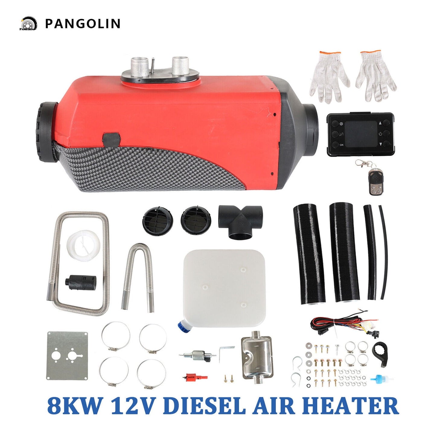 PANGOLIN Diesel Air Heater, Diesel Heater All in One with LCD Display, Remote Control, Fast Heating for Thermostat Boat Motorhome Truck Trailer, 8KW 12V, Red