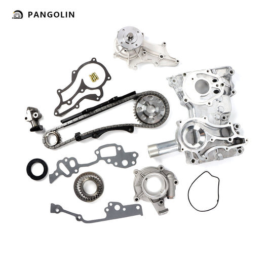 PANGOLIN Engine Timing Chain Kit with Water Pump Oil Pump Steel Rail Fit for 1985-1995 Toyota 4Runner Pickup Pickup Timing Belt Kit Engine Replace Part OE 13523-38011, 13521-38010, 13506-38010