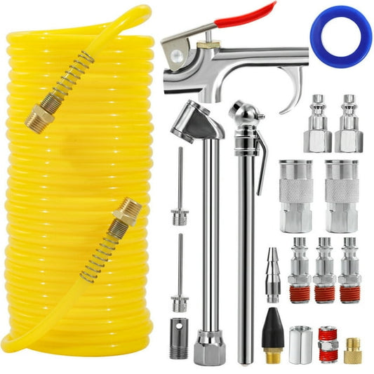 POLARPRA 20pcs Air Compressor Accessory Kit 25Ft Recoil Air Hose Gun Nozzles Set 1/4 NPT