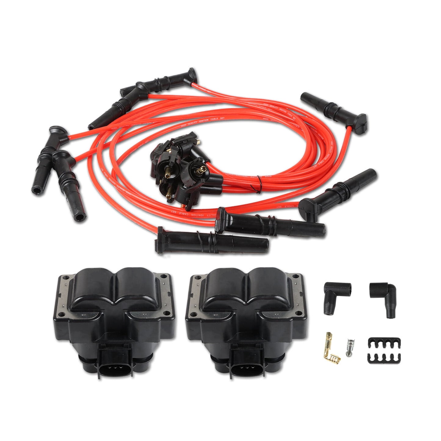 POLARPRA 2pcs FD487 Ignition Coil Pack + 8pcs Spark Plugs Wires for Ford F150 F250 Lincoln Continental Mazda 626 Mercury Cougar V8 4.6L 2.0L 1994 1995 1996 1997 1998 1999 2000OE#0297006700 8TF12029AA