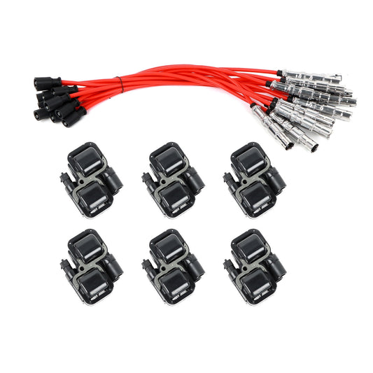 POLARPRA 6pcs Ignition Coils + 12pcs Spark Plug Wires For Mercedes-Benz C CL CLK ML Class UF359