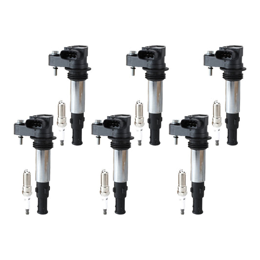 POLARPRA 6pcs Ignition Coils + 6pcs Iridium Spark Plugs For Cadillac SRX CTS STS GMC Acadia UF375