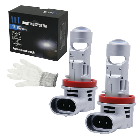 POLARPRA H11 LED Headlight Bulbs 20000LM, 6500K Cool White, Plug and Play - Pack of 2 (with Cooling Fan & Projector Lens)