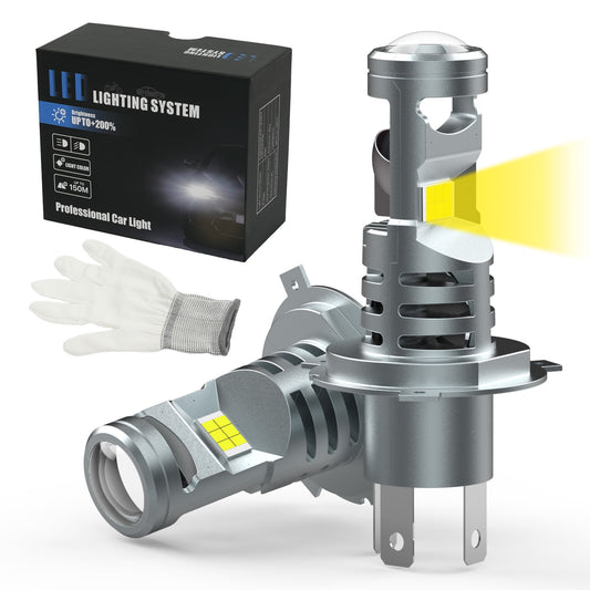 POLARPRA H4 LED Headlight Bulbs 20000LM, 6500K Cool White, Plug and Play - Pack of 2 (with Cooling Fan & Projector Lens)