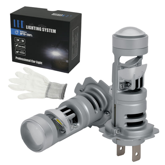 POLARPRA H7 LED Headlight Bulbs 20000LM, 6500K Cool White, Plug and Play - Pack of 2 (with Cooling Fan & Projector Lens)