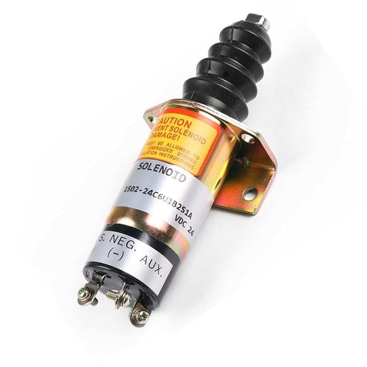 SINOCMP Fuel Shut Off Solenoid 1502-24C6U1B2S1A Fits for Woodward 1500 Series, Cummins Engine 6CT Engine Parts Accessories Excavator Stop Solenoid Valve Replace Part