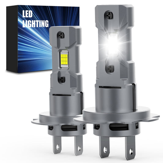 POLARPRA 2pcs H7 LED Headlight Bulbs 500% Brighter Wireless Headlight Bulbs, 20000LM Mini Headlight Bulbs Fanless Car Bulb Kit High Low Beam, Halogen Replacement,Non-polarity Plug and Play