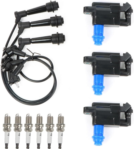 POLARPRA 3PCS UF228 Ignition Coils Pack & 6PCS 7092 Iridium Spark Plugs & 3PCS Spark Plug Wires Set Compatible with Lexus GS300 IS300 2001-2005 & for Toyota Supra 1998 L6 3.0L Replace#9091902216