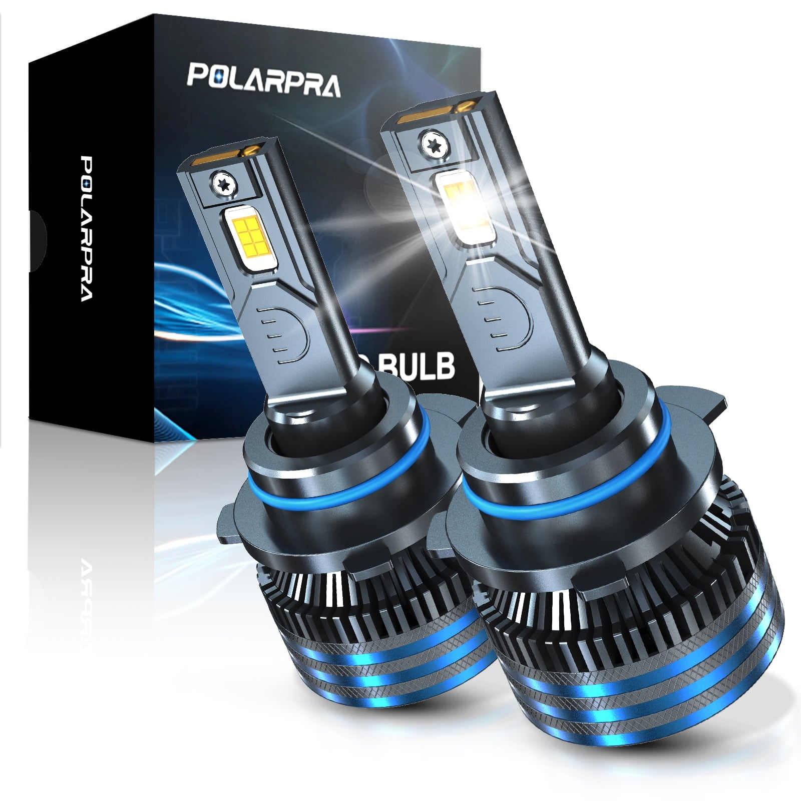 POLARPRA 9012 HIR2 LED Headlight Bulbs - 18,000LM 12CSP Chips 600% Super Brighter 6500K Cool White 1:1 Mini Size Plug and Play 9012 LED Bulbs Halogen Replacement for High and Low Beam - Pack of 2