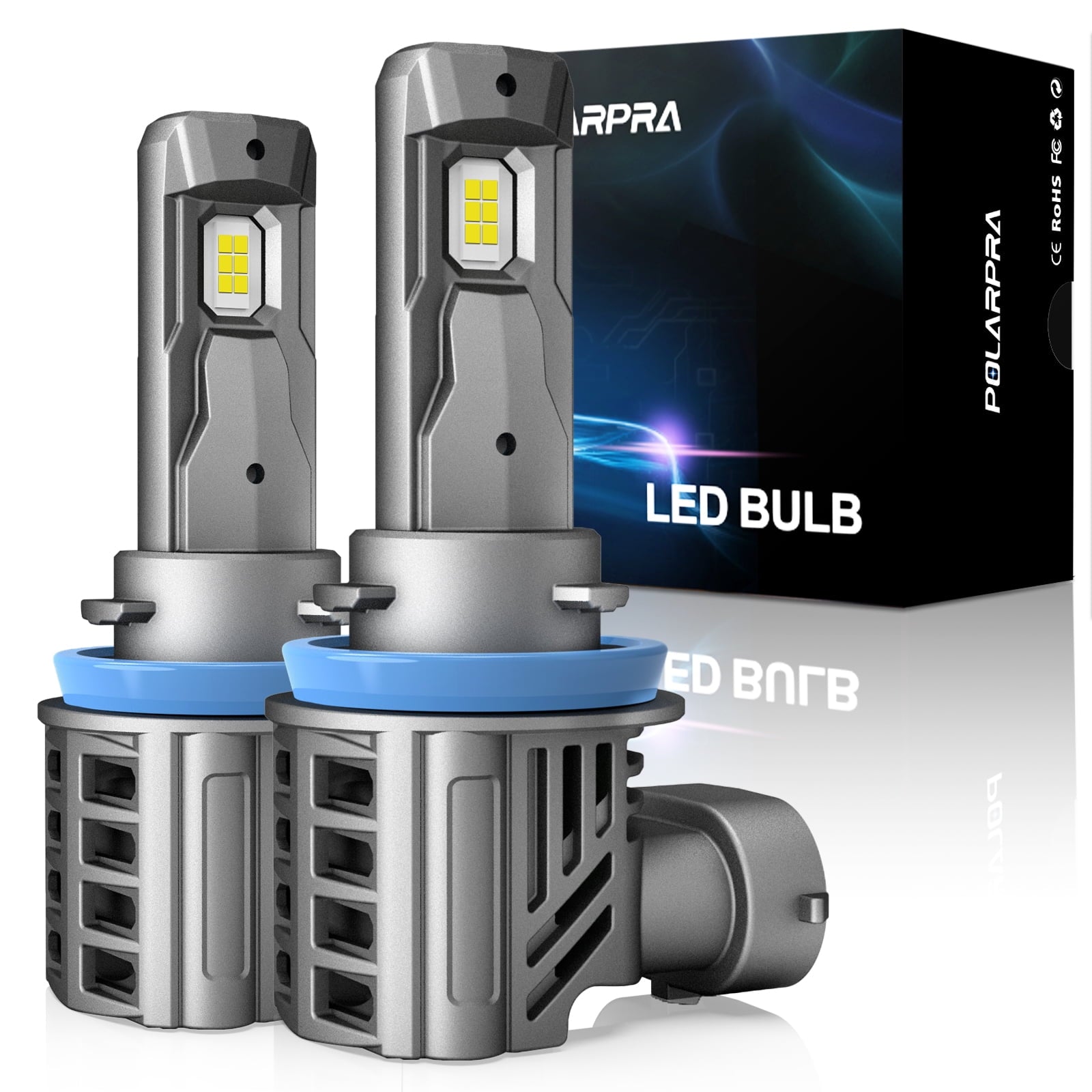 POLARPRA H11 Led Headlight Bulbs - 18,000LM 12CSP Chips 600% Super Brighter H8/H9/H16 LED Bulbs 6500K Cool White 1:1 Mini Size Plug and Play for Hi/Lo Beam Fog Light Halogen Replacement - Pack of 2